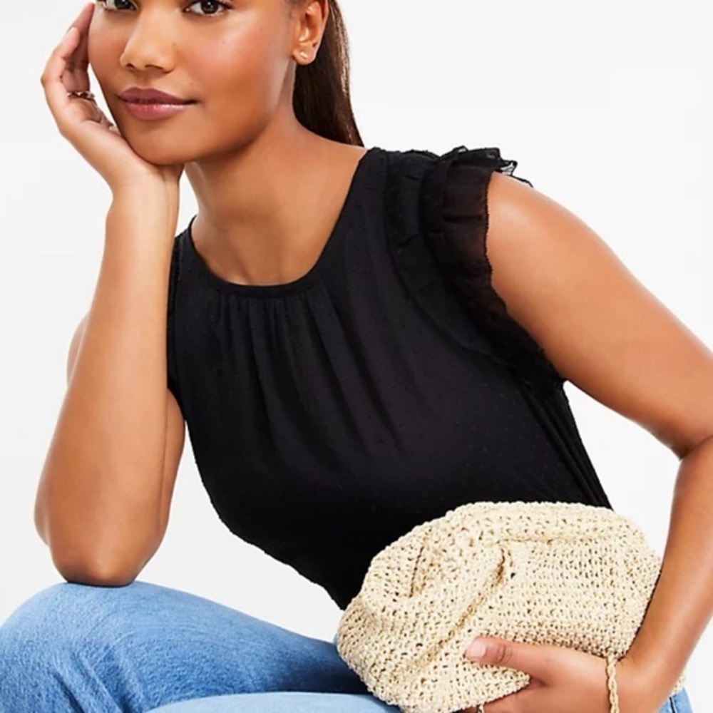LOFT Black Ruffle Sleeve Blouse